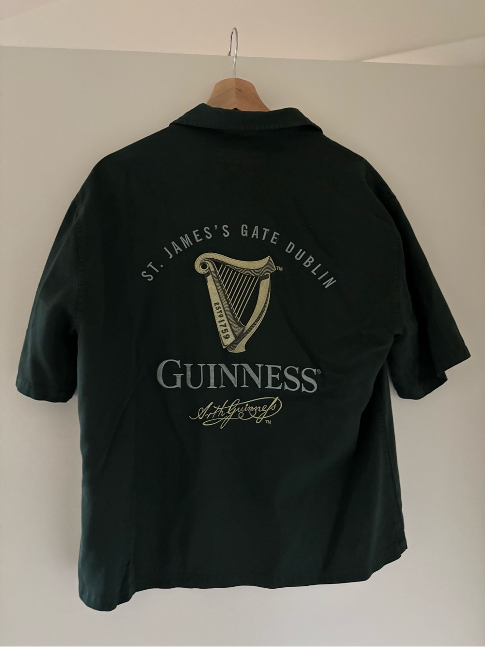 Guinness Black Short-Sleeve Button-Down with Gold Harp Logo